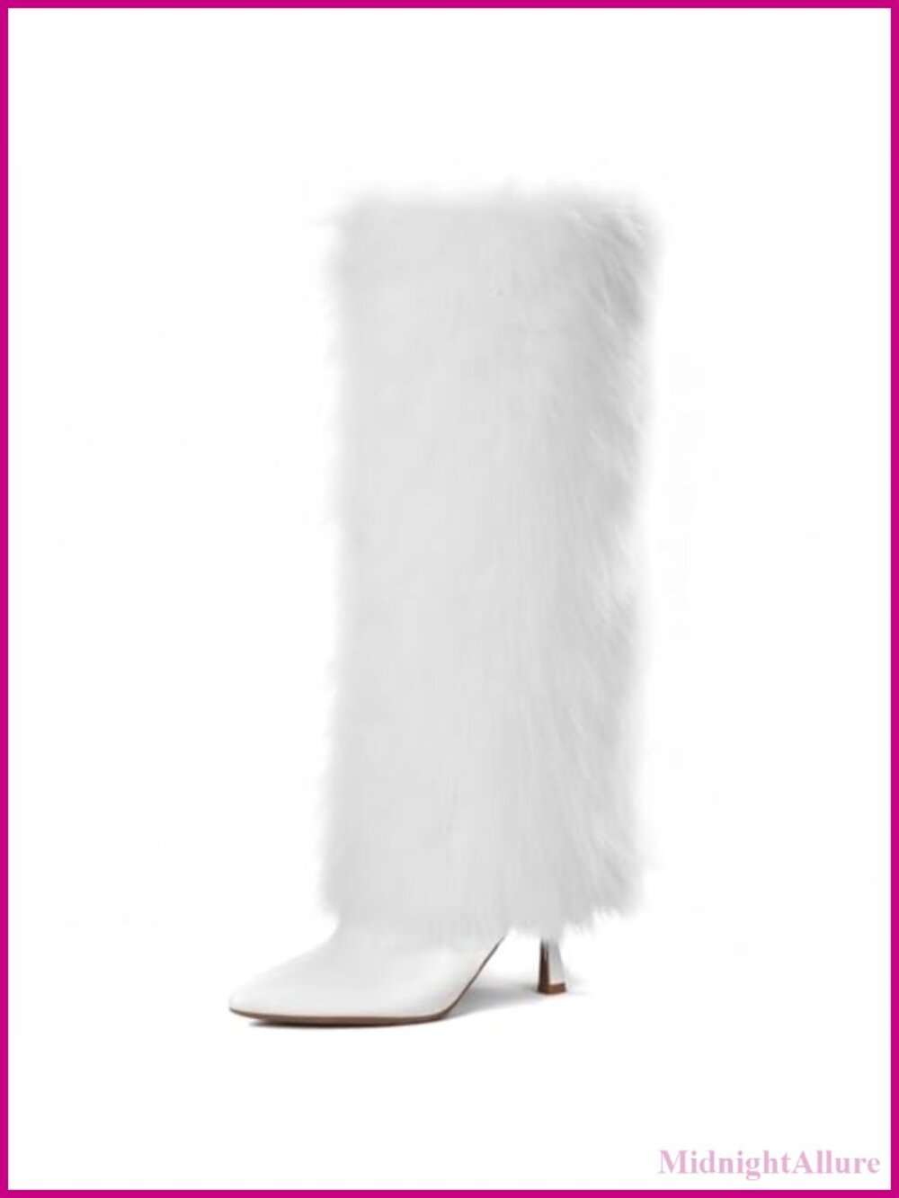 Kitten Heel Knee High Faux Fur Boots Pointed Toe Zip Winter